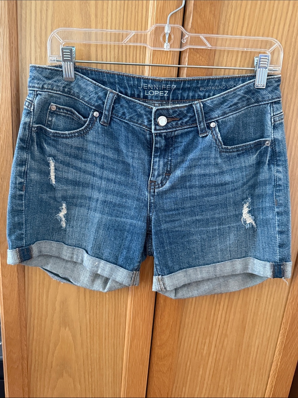Jennifer Lopez Distressed Boyfriend Frayed Denim Jean Shorts Size 2 Stretch